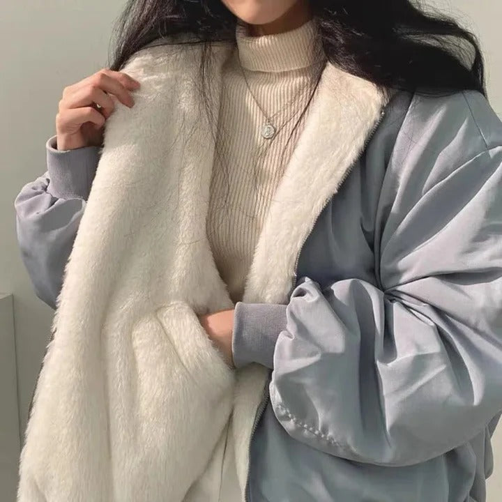 Women’s Jacket – Oversized Fit – Faux Fur Lined – Ribbed Cuffs – Hip Length