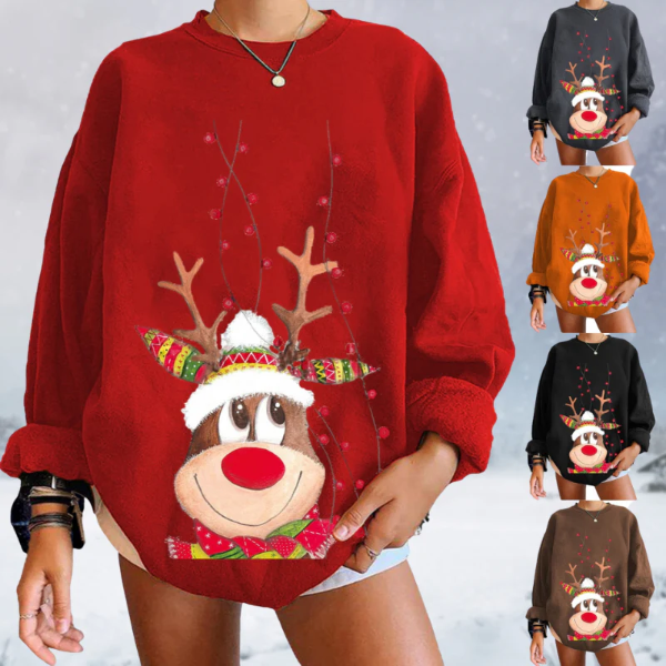 Women’s Pullover Sweater – Relaxed Fit – Soft Knit – Reindeer Graphic Design