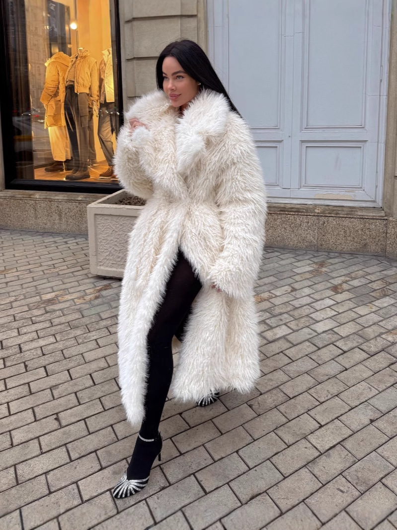 Women’s Plush Jacket – Faux Fur – Oversized Fit – Open Front – Mid-Length Cozy Style