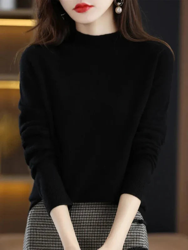 Women’s Pullover Sweater – Wool Blend – Regular Fit – Long Sleeve – Ribbed Crew Neck