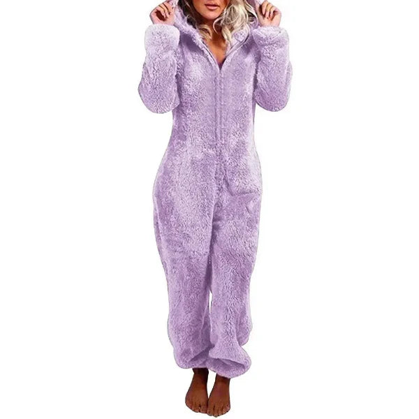 Women’s Onesie Pajama – Plush Fuzzy Fabric – Full Length – Hooded Relaxed Fit