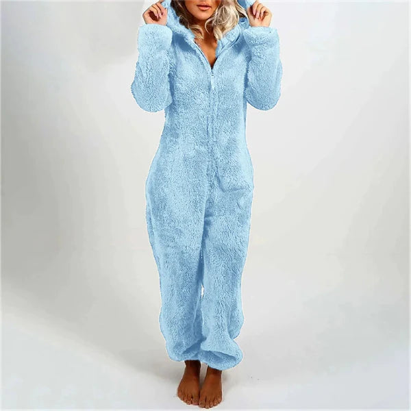 Women’s Onesie Pajama – Plush Fuzzy Fabric – Full Length – Hooded Relaxed Fit
