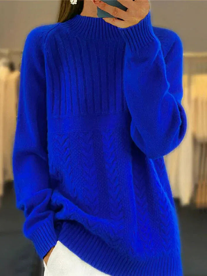 Women’s Pullover Sweatshirt – Relaxed Fit – Soft Knit – Mock Neck – Long Sleeve
