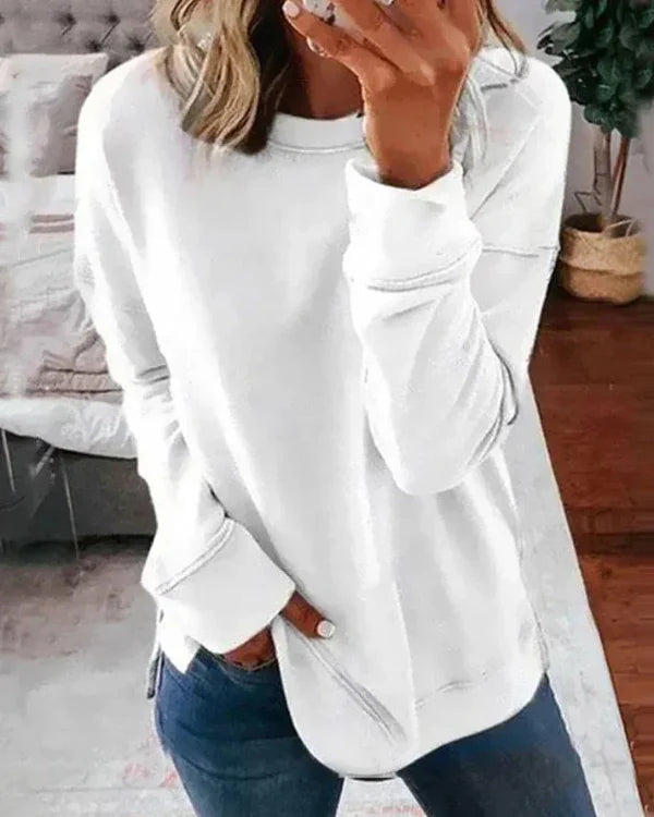 Women’s Sweatshirt – Relaxed Fit – Cotton Blend – Crew Neck Long Sleeve Casual Wear