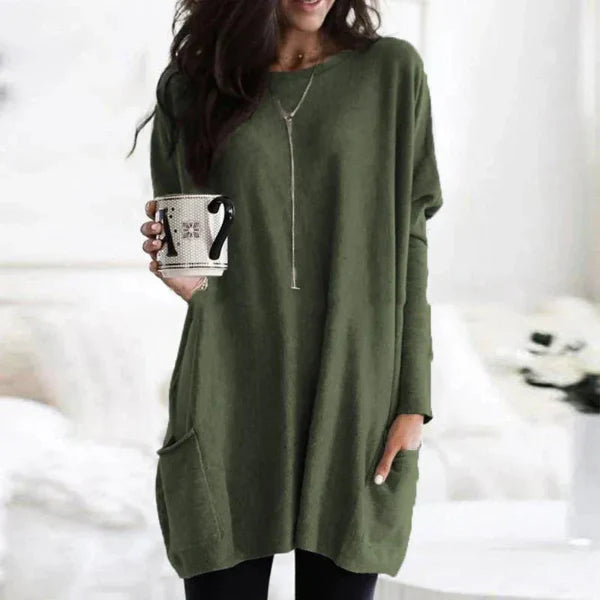 Women’s Tunic Pullover – Oversized Fit – Soft Knitted – Dropped Shoulders – Side Pockets