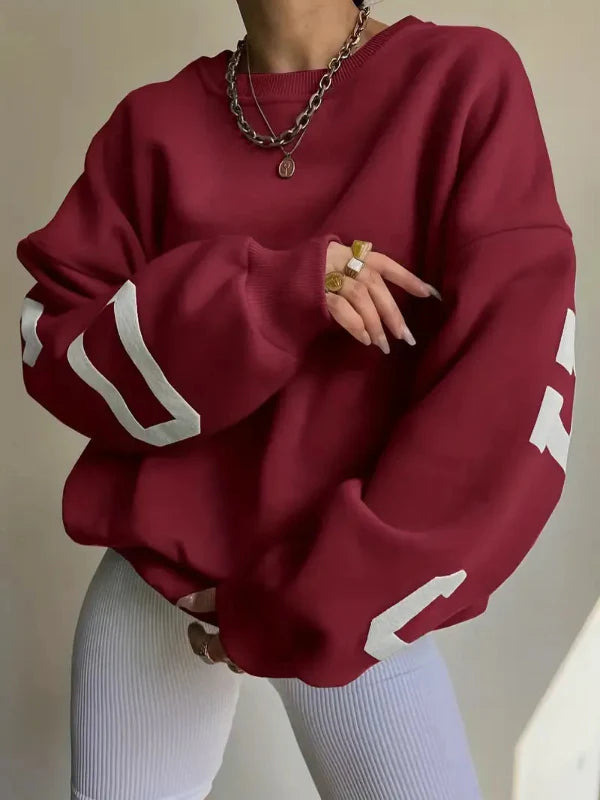 Women’s Sweatshirt – Oversized Fit – Cotton Blend – Dropped Shoulders – Side Sleeve Print