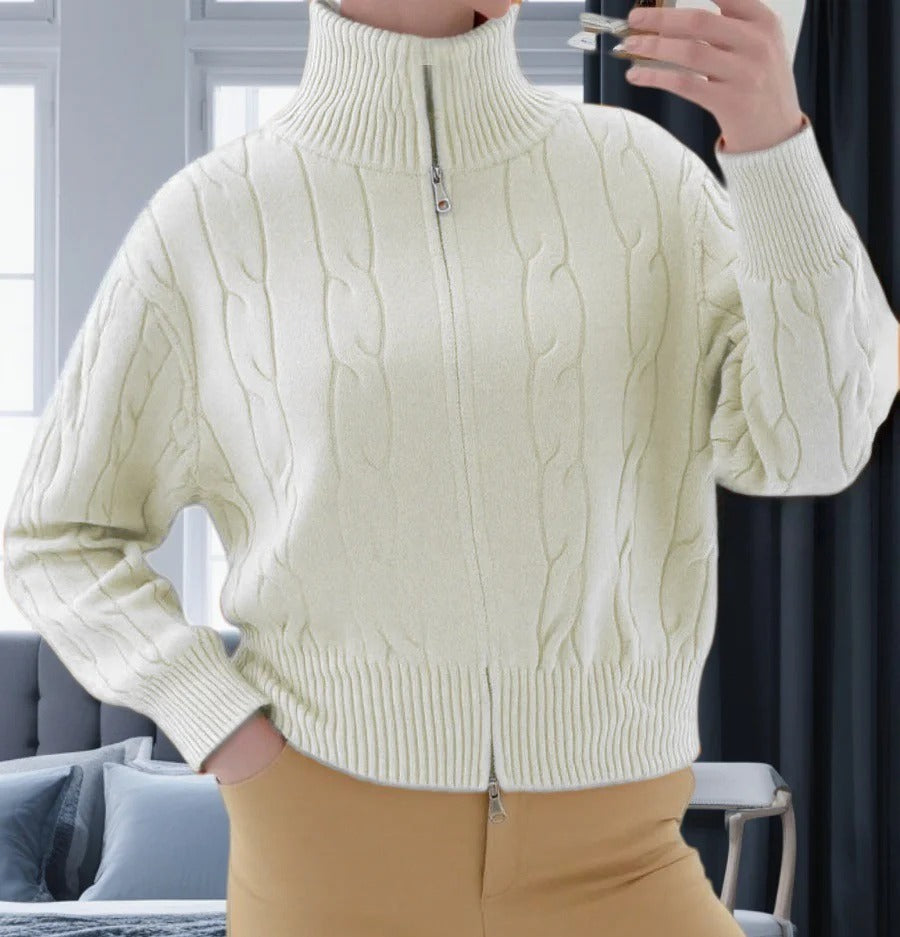 Women’s Pullover Sweater – Wool Blend Knit – Relaxed Fit – Zipper High Collar