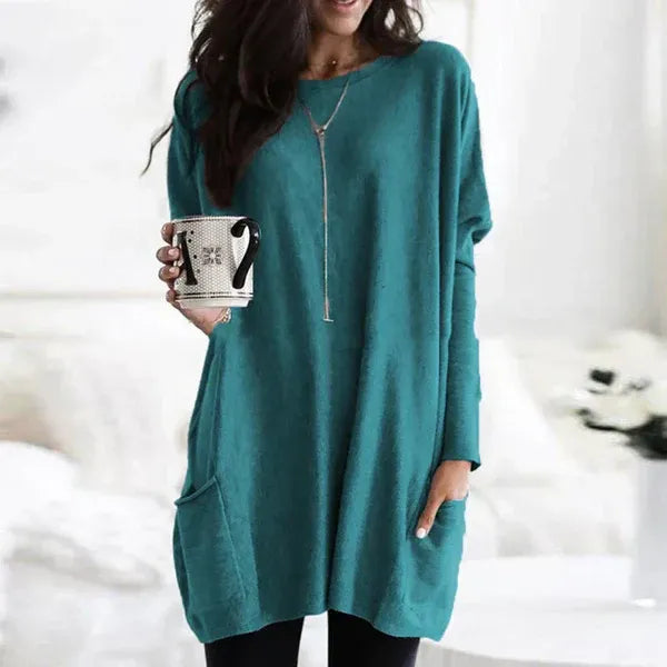 Women’s Tunic Pullover – Oversized Fit – Soft Knitted – Dropped Shoulders – Side Pockets