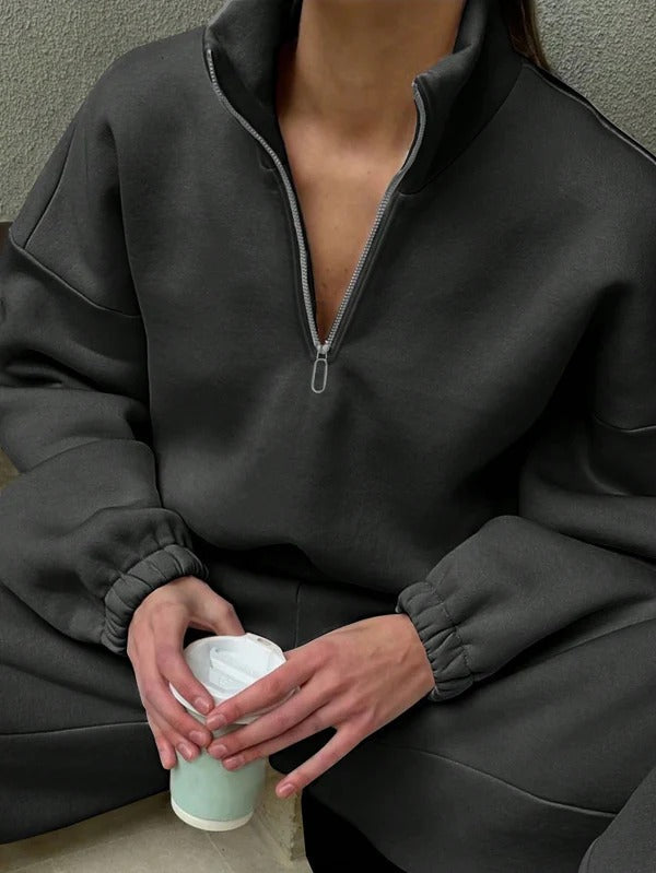 Women’s Pullover – Oversized Fit – High Neck Zip – Soft Cotton Feel – Casual Style