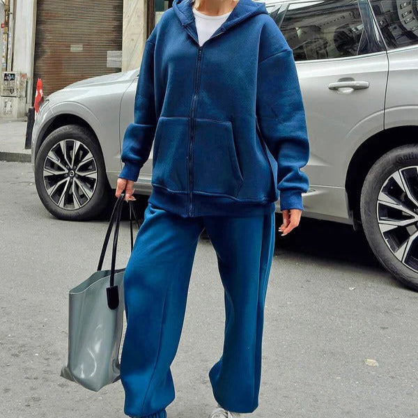 Women’s Two-Piece Hoodie Set – Oversized Fit – Cotton Blend – Zip Front – Lounge Wear