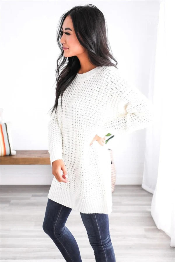 Women’s Sweater – Oversized Fit – Chunky Knit Wool – Honeycomb Texture – Ribbed Trim