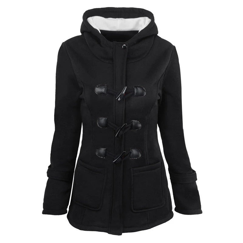 Women’s Hooded Jacket – Structured Fit – Cotton Blend – Toggle Closure – Hip Length