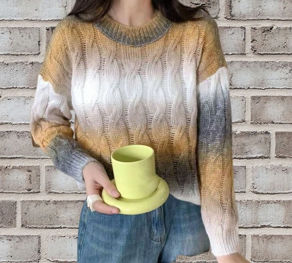 Cable Knit Wool Blend Relaxed Sweater