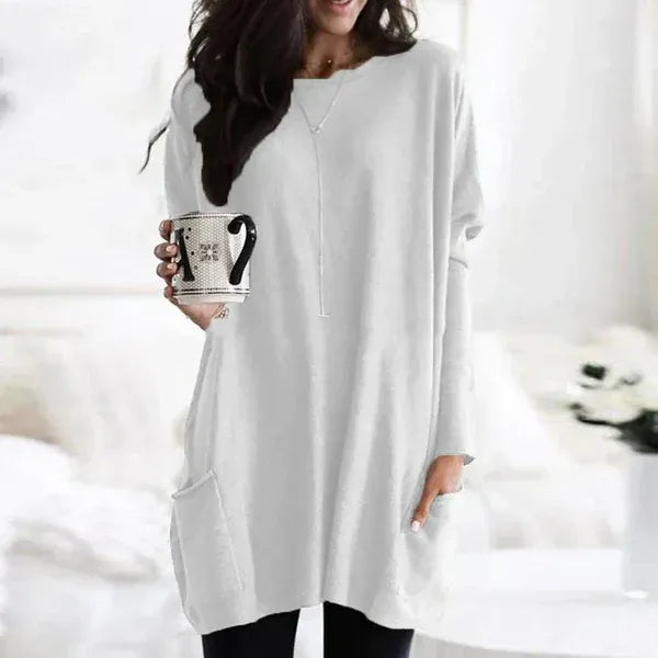 Women’s Tunic Pullover – Oversized Fit – Soft Knitted – Dropped Shoulders – Side Pockets
