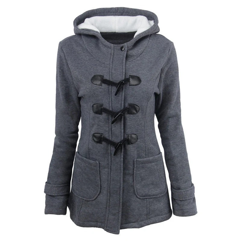 Women’s Hooded Jacket – Structured Fit – Cotton Blend – Toggle Closure – Hip Length