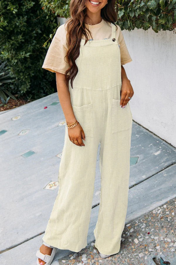Women’s Jumpsuit – Relaxed Fit – Wide Leg – Adjustable Straps – Breathable Cotton Blend