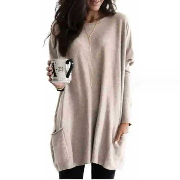 Women’s Tunic Pullover – Oversized Fit – Soft Knitted – Dropped Shoulders – Side Pockets