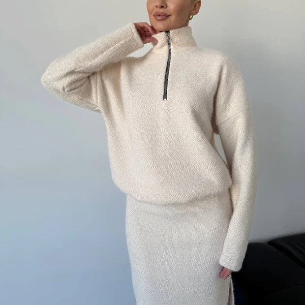 Women’s Pullover Sweatdhirt – Wool Blend – Loose Fit – Half Zip Mock Neck – Hip Length
