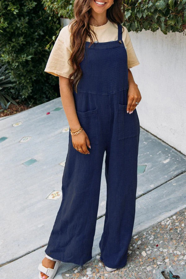 Women’s Jumpsuit – Relaxed Fit – Wide Leg – Adjustable Straps – Breathable Cotton Blend
