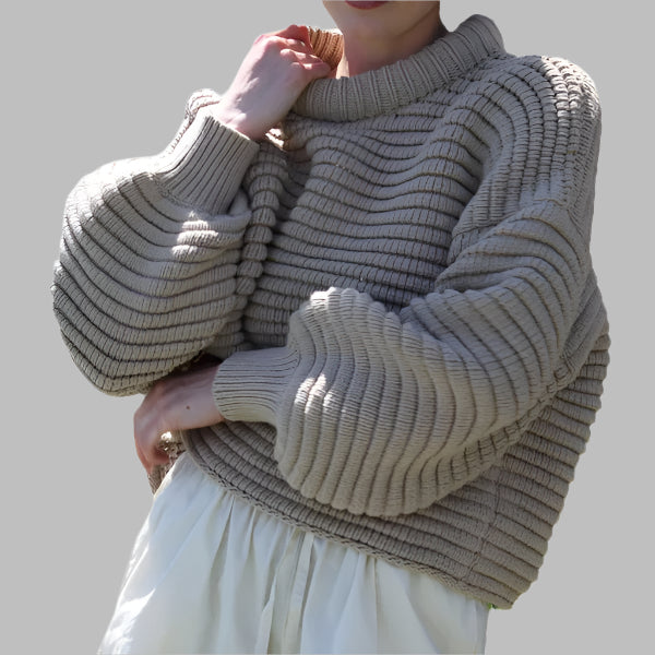 Ribbed Wool Blend Oversized Knit Sweatshirt