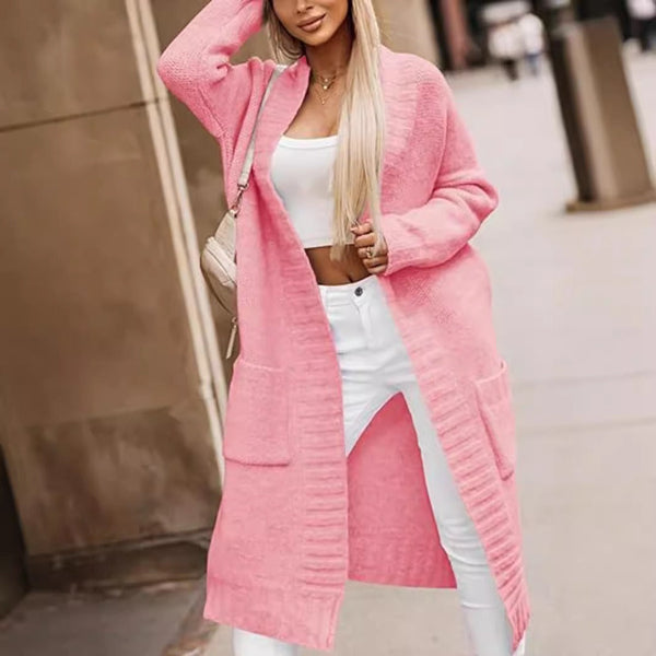 Women’s Long Cardigan – Soft Knit – Oversized Fit – Open Front – Front Pockets
