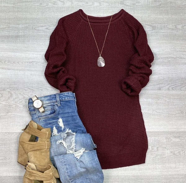 Women’s Knit Sweater – Chunky Wool – Oversized Fit – Cowl Neck – Side Slit Casual Wear