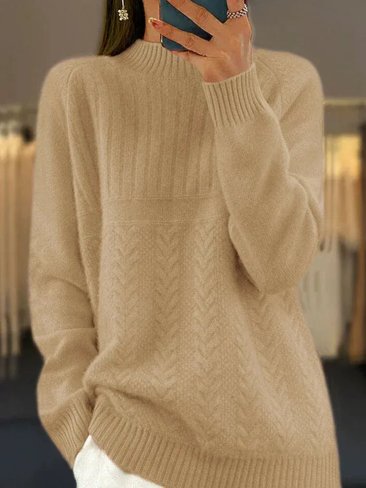 Women’s Pullover Sweatshirt – Relaxed Fit – Soft Knit – Mock Neck – Long Sleeve