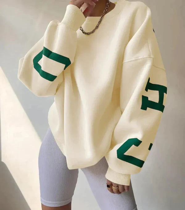 Women’s Sweatshirt – Oversized Fit – Cotton Blend – Dropped Shoulders – Side Sleeve Print