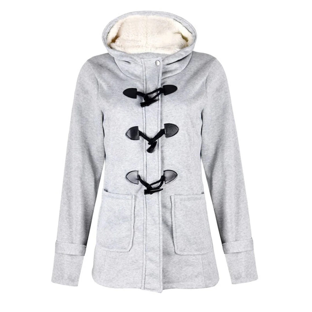 Women’s Long Coat – Wool Blend – Tailored Fit – Hooded with Toggle Closure