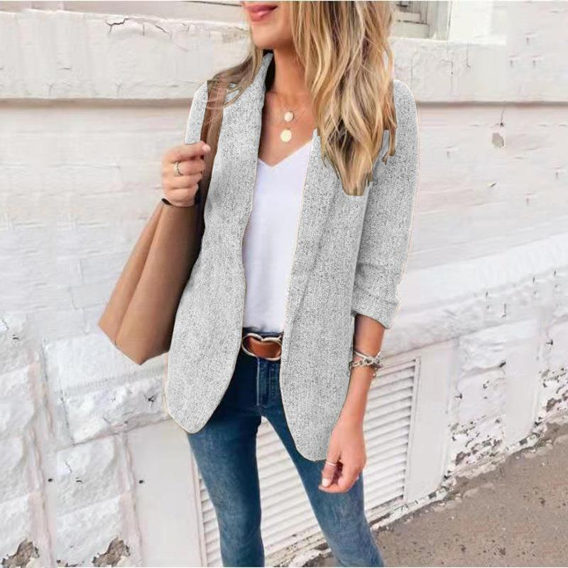 Women’s Blazer – Slim Fit Tailored – Notched Lapel – Open Front – Full Sleeve