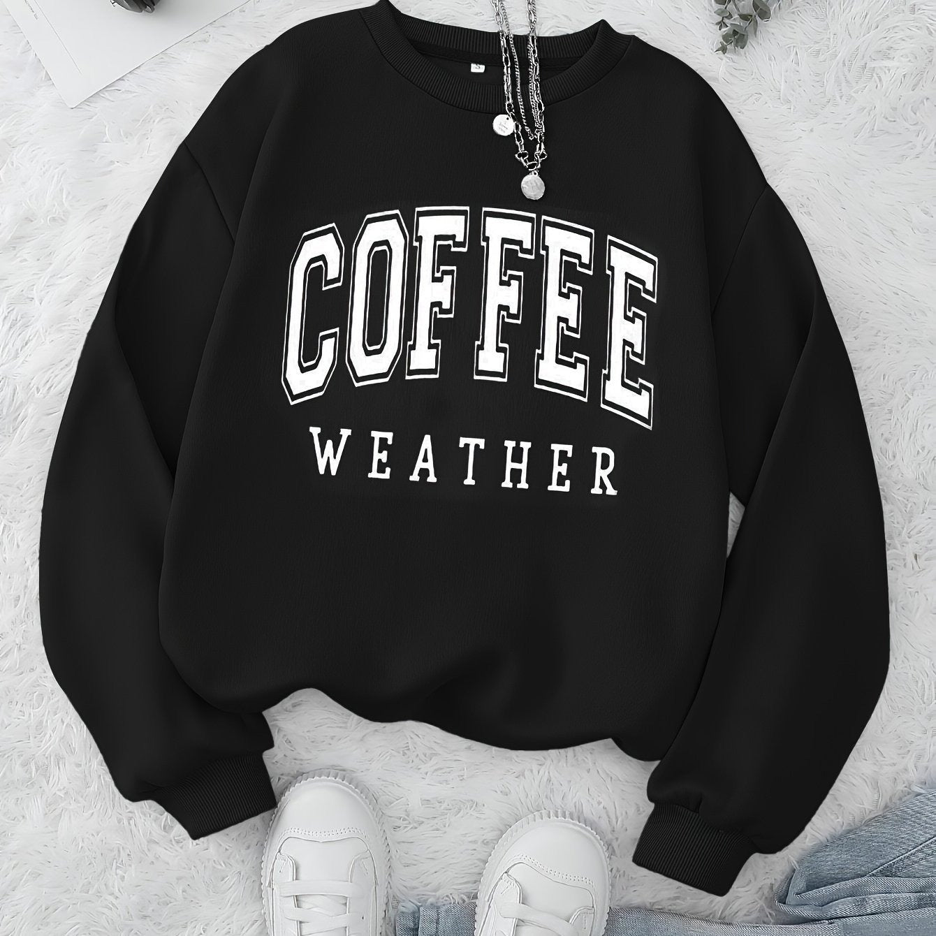 Women’s Pullover Sweatshirt – Relaxed Fit – Cotton Blend – Crew Neck – Graphic Front