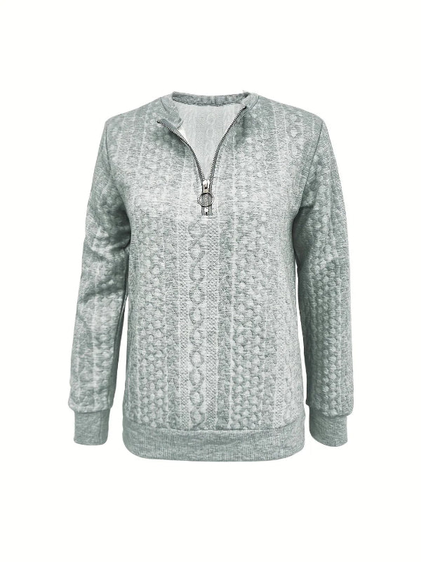 Women’s Half-Zip Sweatshirt – Relaxed Fit – Cable Knit – Ribbed Cuffs – Cozy Layer