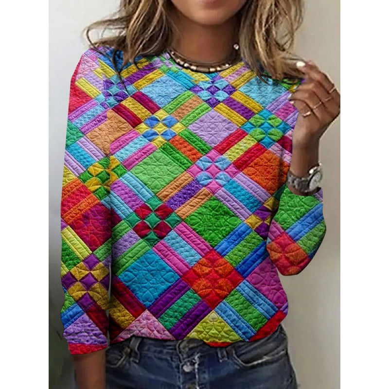 Quilted Knit Round Neck Sweatshirt