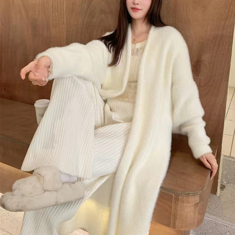 Women’s Knitted Cardigan – Loose Fit – Soft Fleece – Over Knee – Open Front Layers