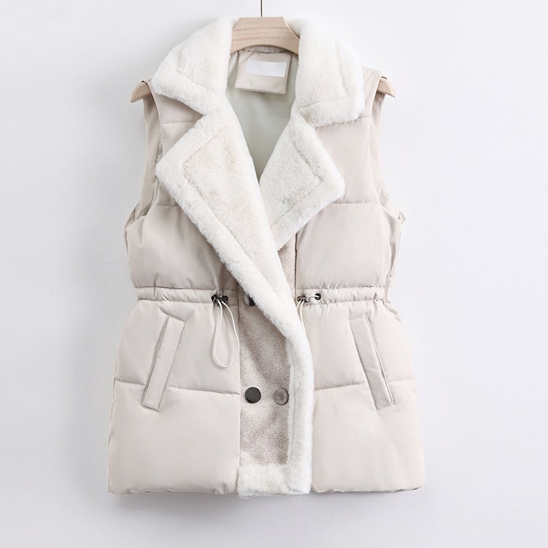 Women’s Vest - Quilted - Sleeveless - Shawl Collar - Adjustable Drawstring Waist