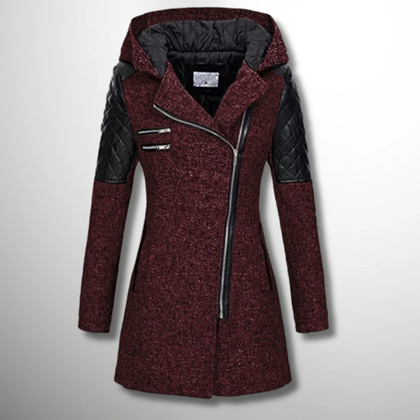 Women’s Jacket – Tailored Fit – Tweed Body – Quilted Sleeves – Asymmetrical Zip – Hooded