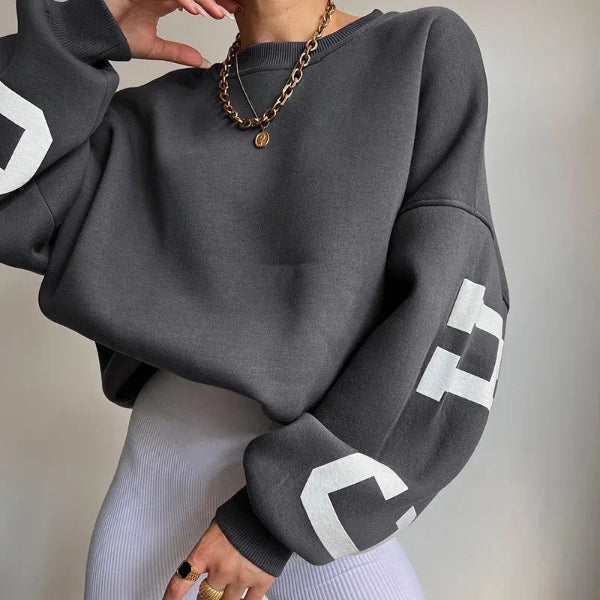Women’s Sweatshirt – Oversized Fit – Cotton Blend – Dropped Shoulders – Side Sleeve Print