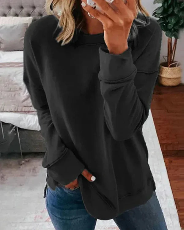 Women’s Sweatshirt – Relaxed Fit – Cotton Blend – Crew Neck Long Sleeve Casual Wear
