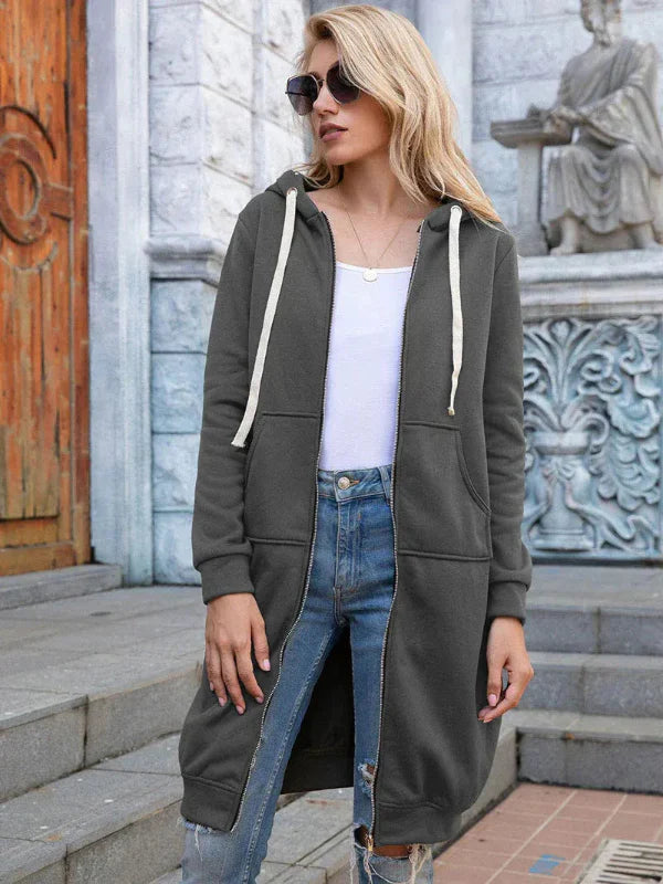 Women’s Oversized Sweatshirt – Zip Front – Hooded – Cotton – Long Length – Casual Fit