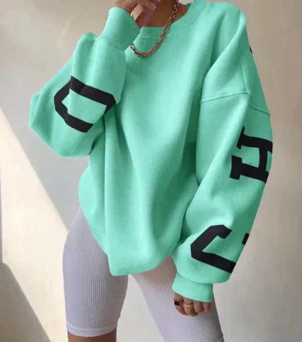 Women’s Sweatshirt – Oversized Fit – Cotton Blend – Dropped Shoulders – Side Sleeve Print
