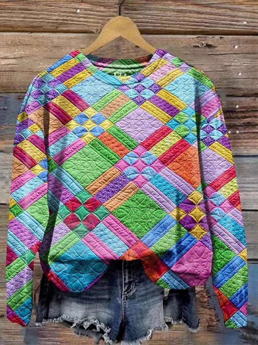 Quilted Knit Round Neck Sweatshirt
