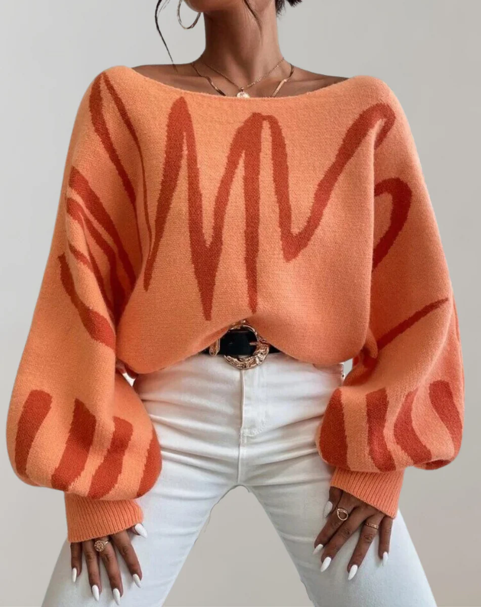 Women’s Off-Shoulder Top – Knitted Texture – Relaxed Fit – Lantern Sleeve – Cropped Style