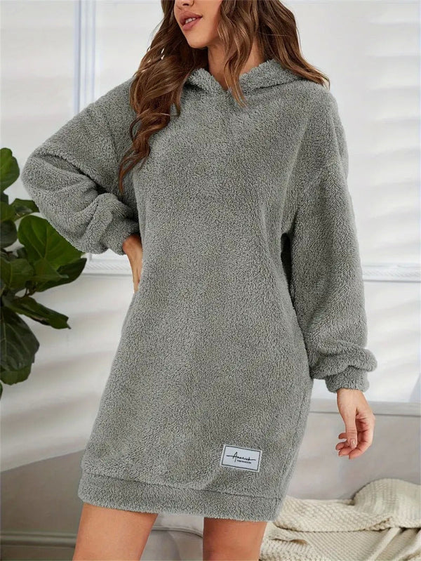 Women’s Hoodie Dress – Oversized Fit – Fleece Texture – Long Sleeve Lounge Wear