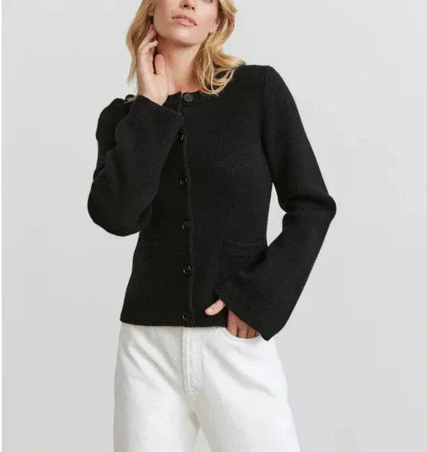 Women’s Knit Cardigan – Relaxed Fit – Bell Sleeves – Ribbed Cuffs – Button Front