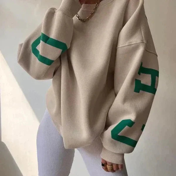 Women’s Sweatshirt – Oversized Fit – Cotton Blend – Dropped Shoulders – Side Sleeve Print