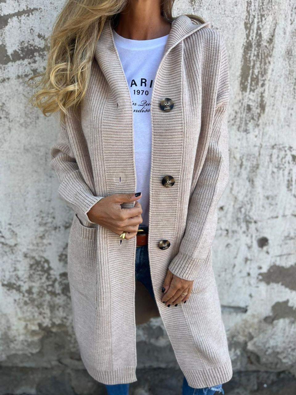Hooded Knitted Long Cardigan