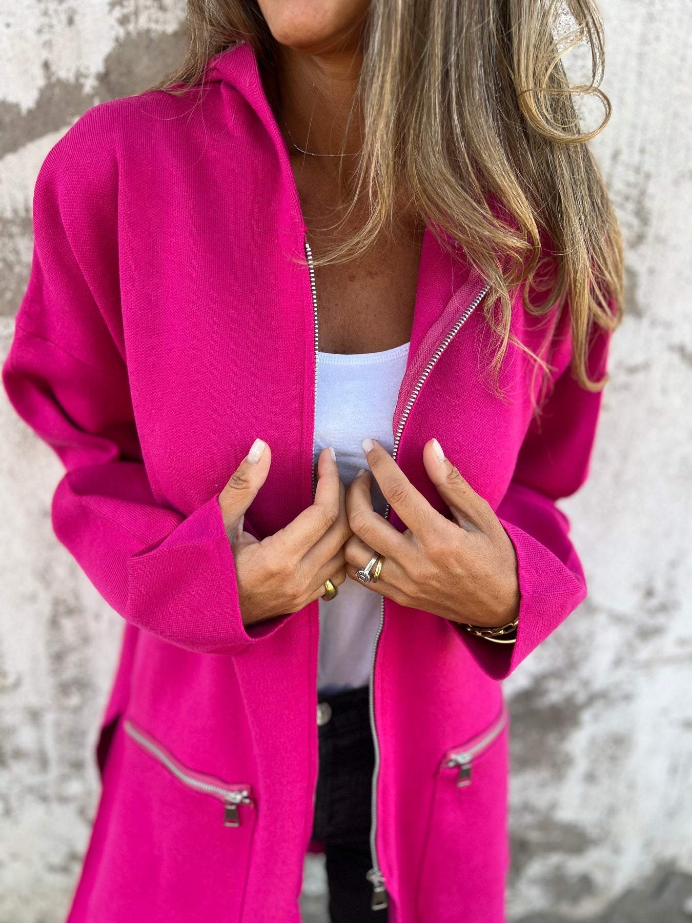Women's hooded long sleeve cardigan coat