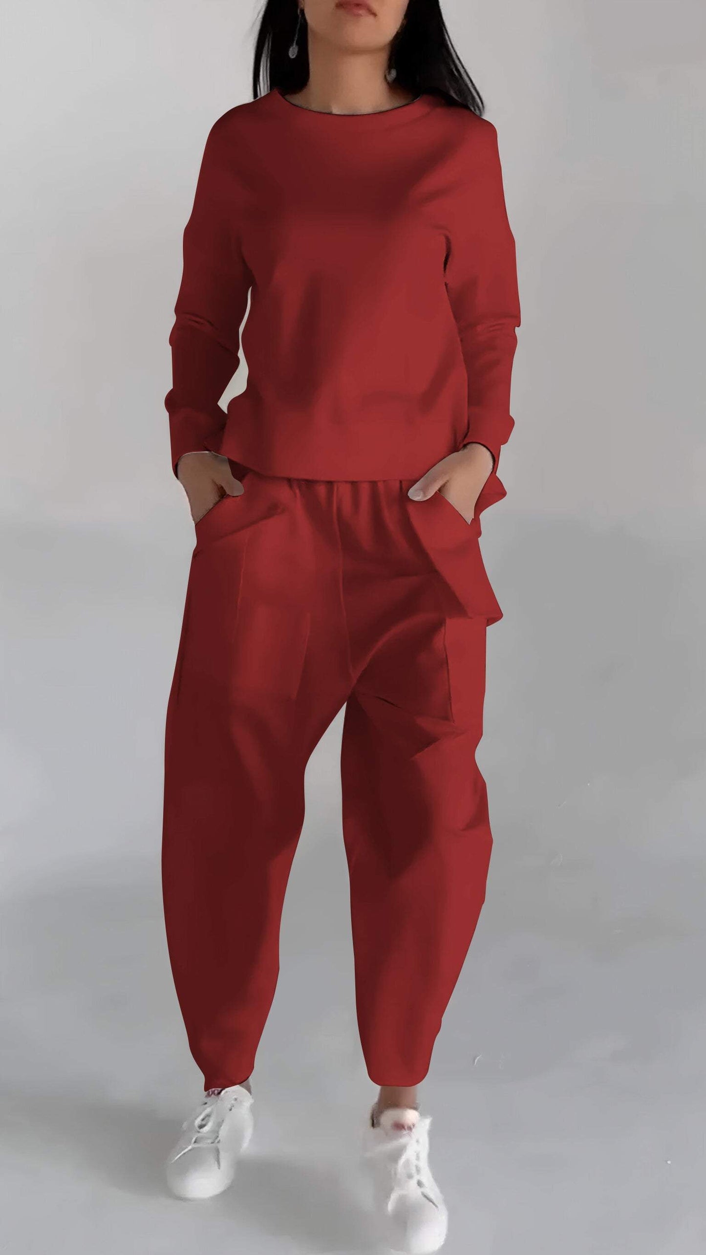 Women's lace-up long-sleeve top with multi-pocket pants set