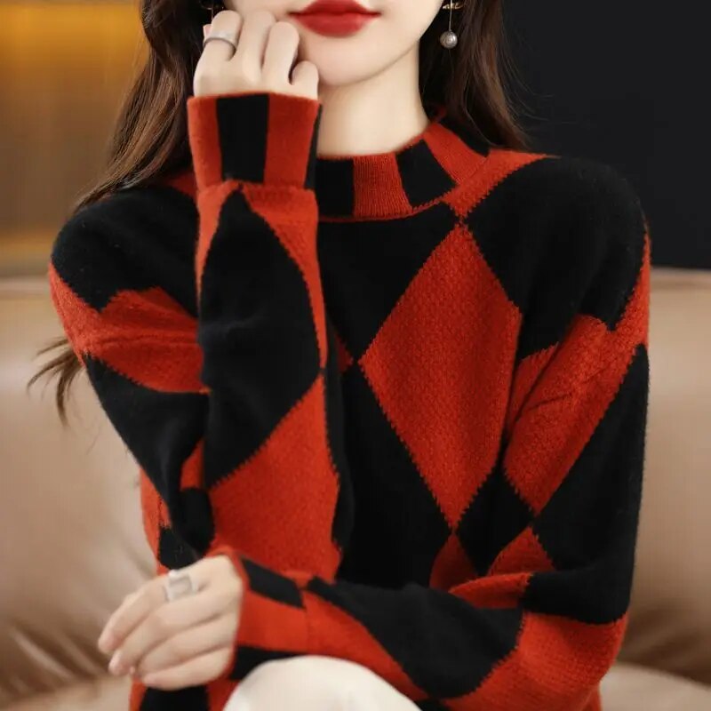 Check Knit Mock Neck Shrug Sweater