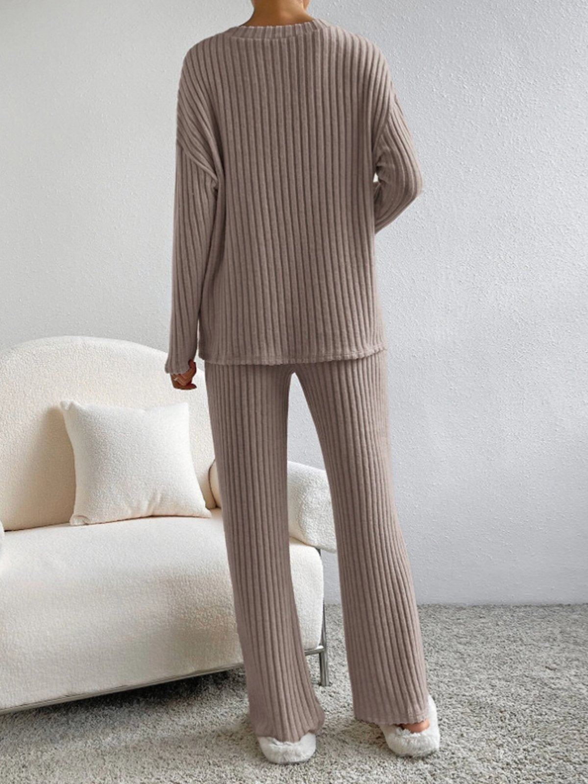 Women's comfortable rib v neck 2 piece set